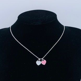 Sweetheart Dual-Charm Necklace - Silver & Pink Enamel Finish
