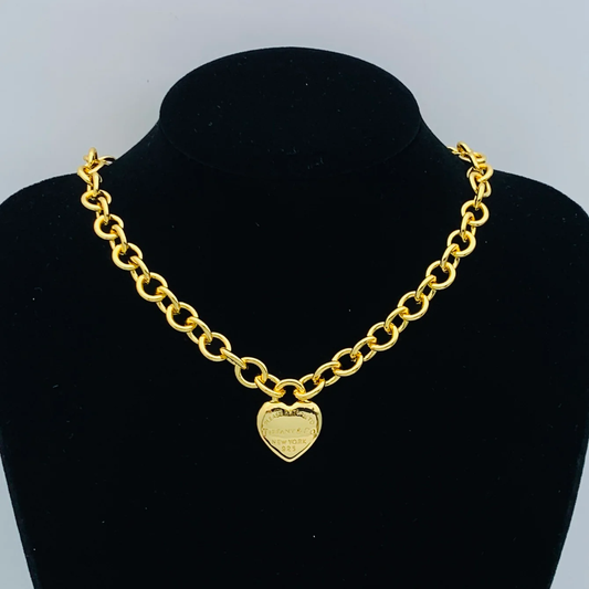 Luxury Gold-Tone Heart Tag Chain Necklace