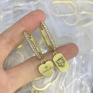 Pave Crystal Huggie Hoop Earrings with Heart & Tiger Charm Dangles