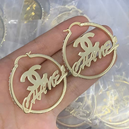 Glamorous Scripted Large Circle Earrings