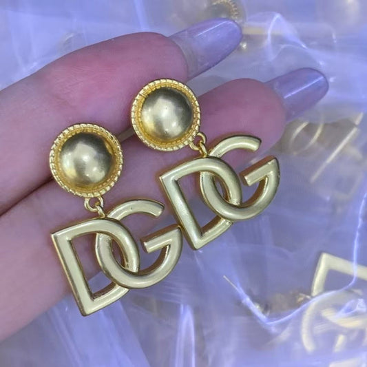 Luxurious Gold Tone Double Letter Statement Earrings
