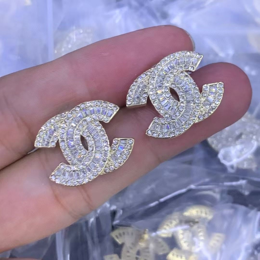 Iced Out Double C Logo Design Earrings