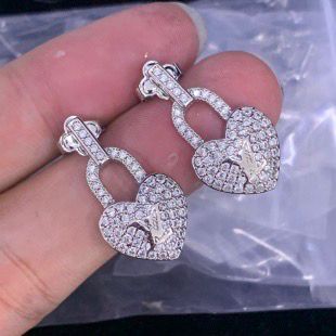Pave Heart Lock Dangle Stud Earrings