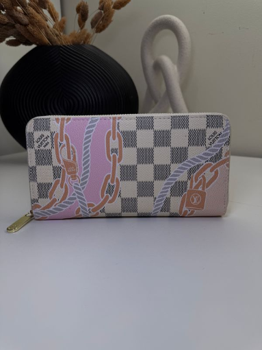 Chic Pastel Chain & Damier Print Long Wallet