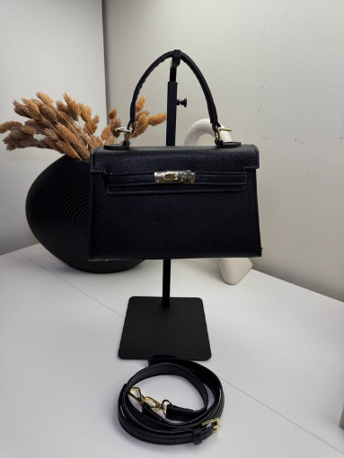 Classic Black Trapezoid Structured Satchel
