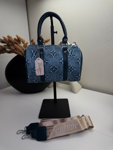 Retro Blue Canvas Mini Boston Bag