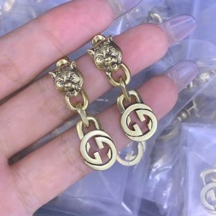Interlocking Circle & Fierce Feline Drop Earrings