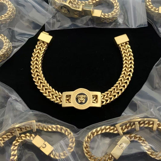Luxury Cuban Link Style Medusa Face Clasp Bracelet