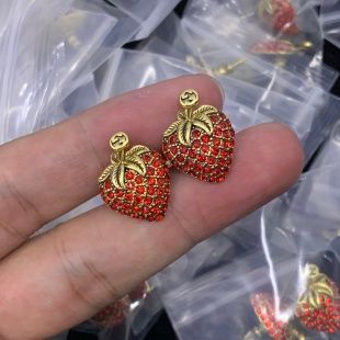 Sparkling Green Rhinestone Strawberry Post Earrings