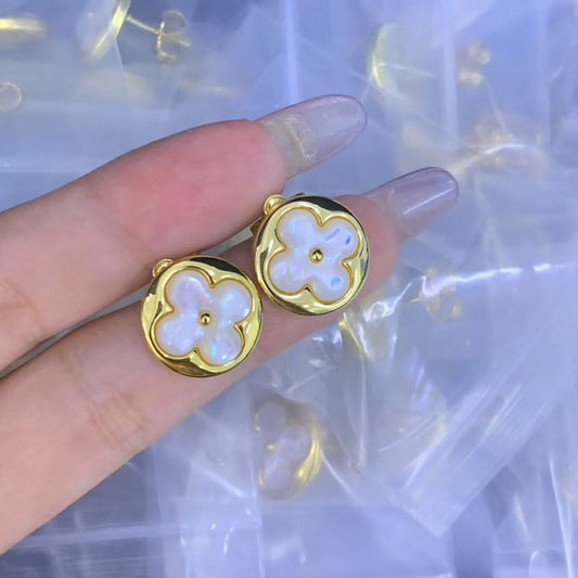 Iridescent Clover Flower Stud Earrings in Gold