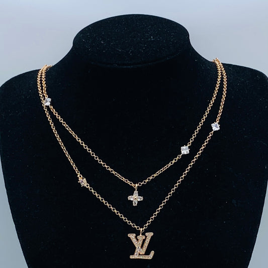 Dazzling Pave Initial Double Chain Statement Necklace