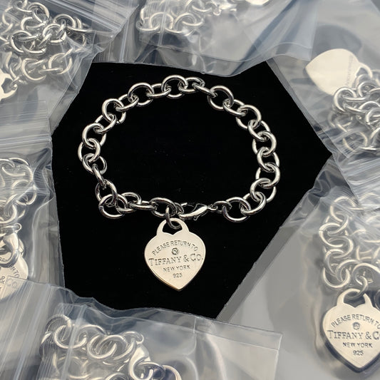 Classic Heart Tag & Chunky Chain Sterling Silver Bracelet