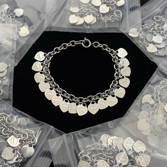 Dainty Sterling Silver Heart Charm Bracelet Multi Heart Dangle