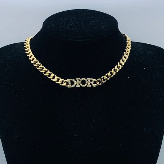 Chunky Curb Chain Necklace with Sparkling Pave Letter Centerpiece