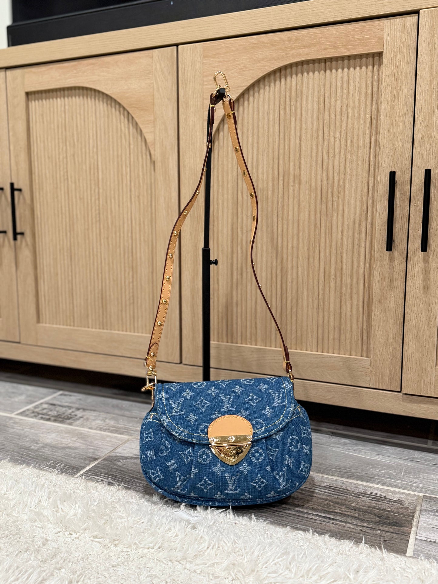 Denim Monogram Flap Shoulder Bag with Vachetta Leather Trim