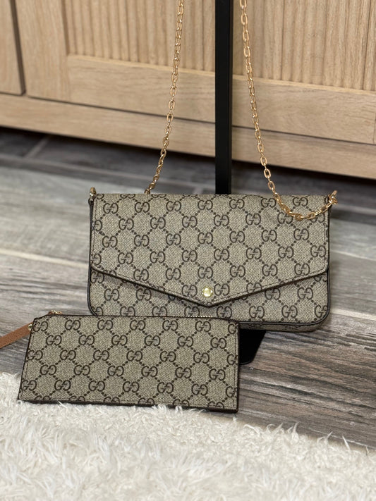 Monogrammed Canvas Chain Wallet & Matching Pouch Set