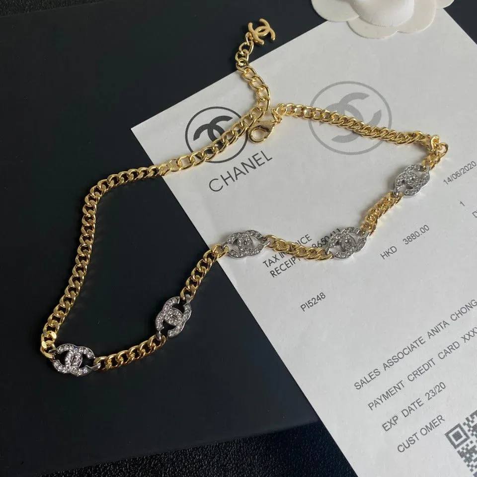 Luxury Interlocking Detail Chunky Curb Chain Necklace
