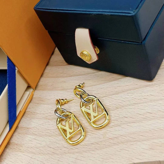 Modern Abstract Initial Drop Earrings in Gold