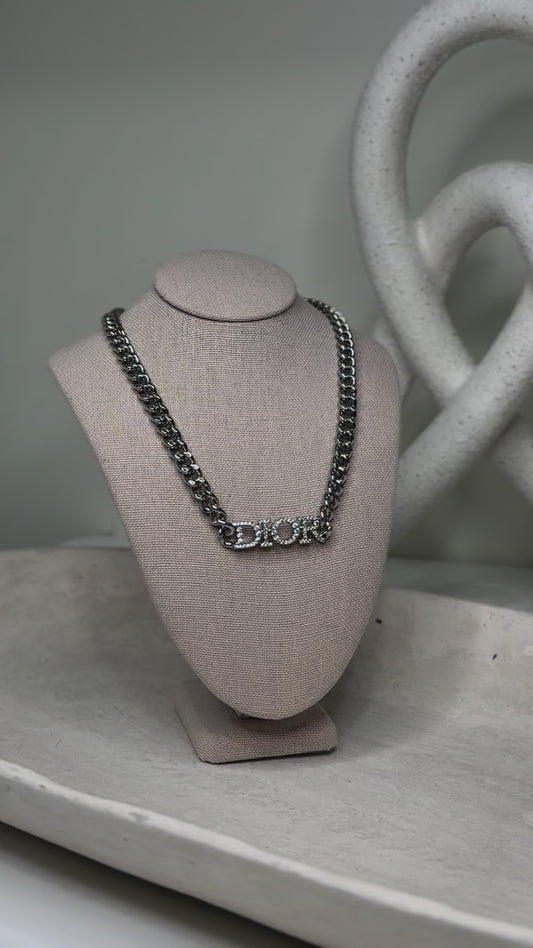 Thick Chain 9" Length Necklace Encrusted Thin Logo