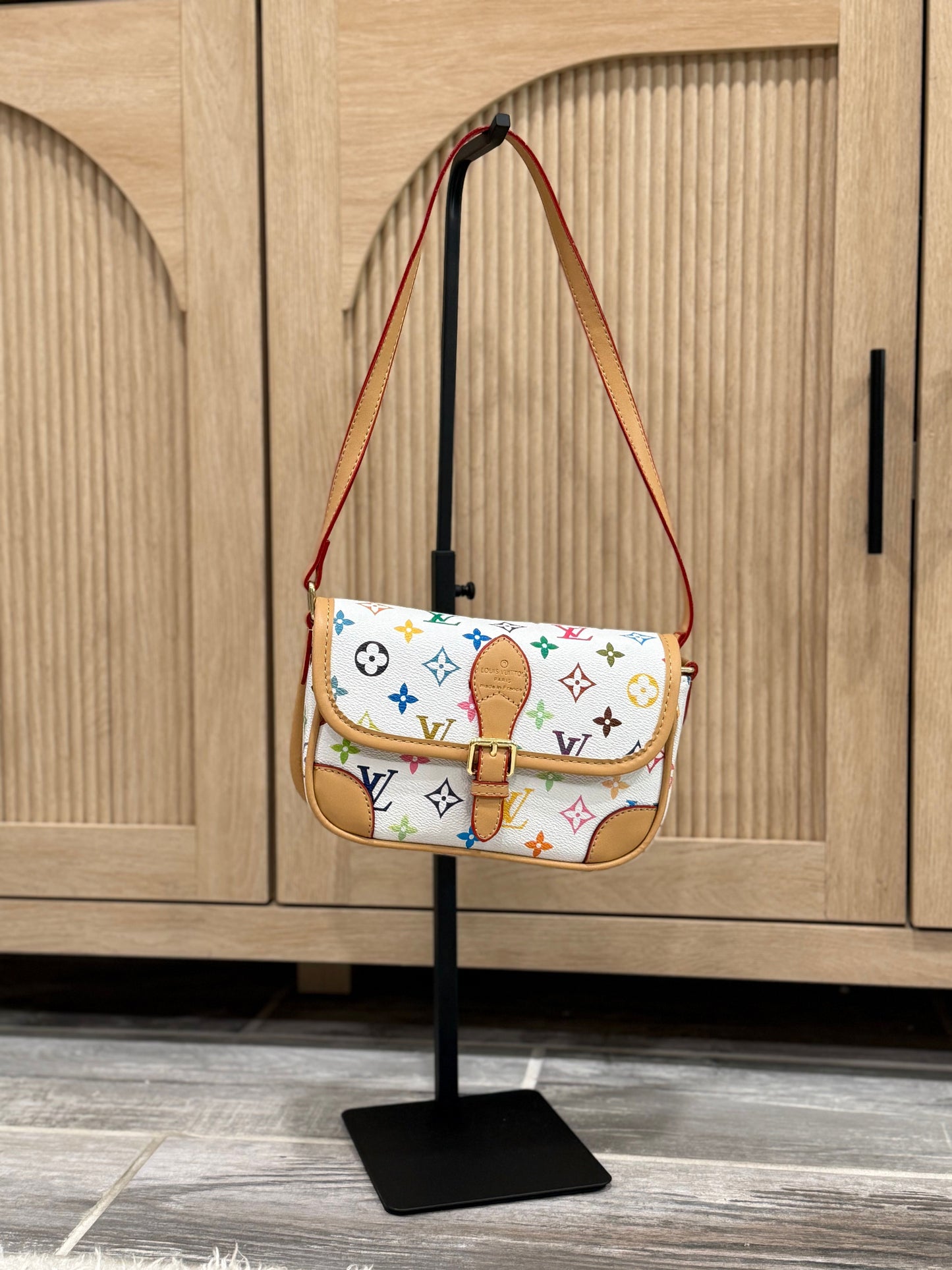 Chic Multicolored Monogram Flap Bag with Adjustable Strap