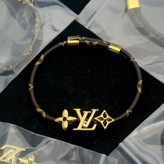 Designer Inspired Monogram Flower and Initial Charm Cuff