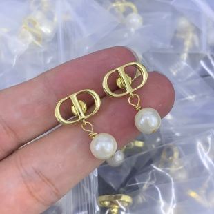 Trendy Interlocking Initial Earrings with Pearl Dangles