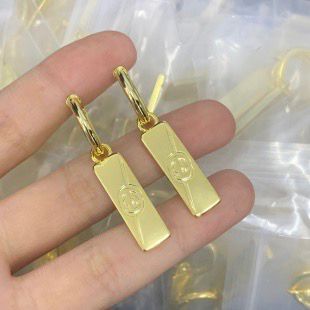 Modern Gold Plated Rectangle Dangle Hoop Earrings
