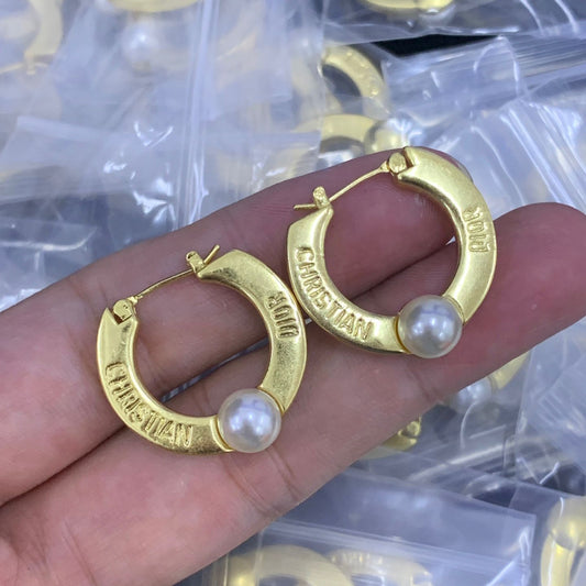 Modern Gold Half-Hoop Earrings with Pearl