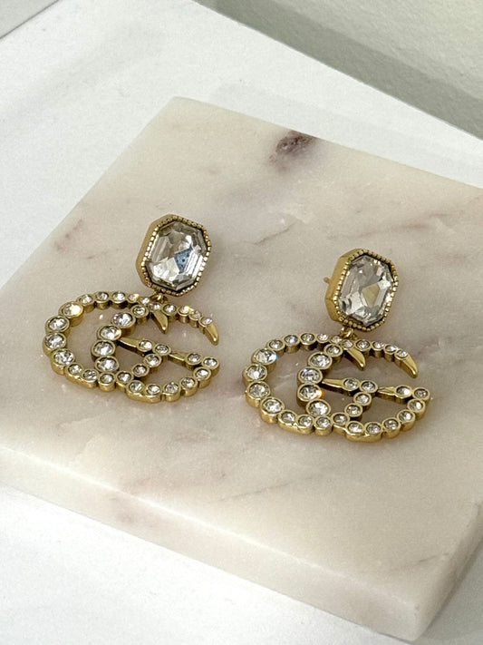 Elegant Double C Shaped Sparkle Earrings