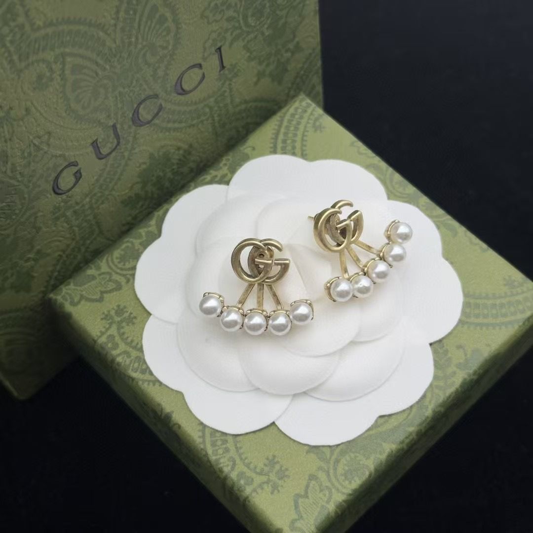 Elegant Double G Stud Earrings with Faux Pearl Fringe