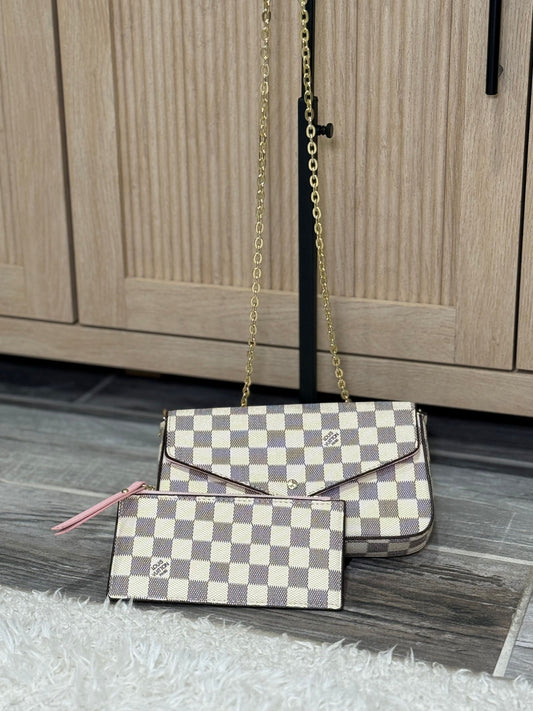 Elegant Check Convertible Clutch and Matching Pouch Set